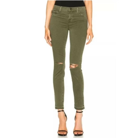 J Brand Jeans Women's Olive Green Distressed Mid-rise Skinny Jeans, Size 25 - Picture 1 of 14